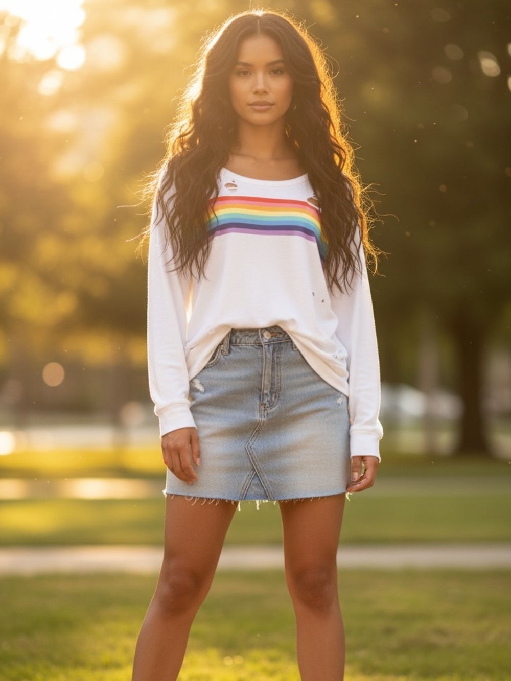 Chaser Rainbow Stripe Distressed Sweatshirt NWT 100% Cotton Soft
